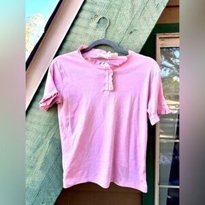 Cute Light Pink Ruffle Collar Henley Knit Blouse